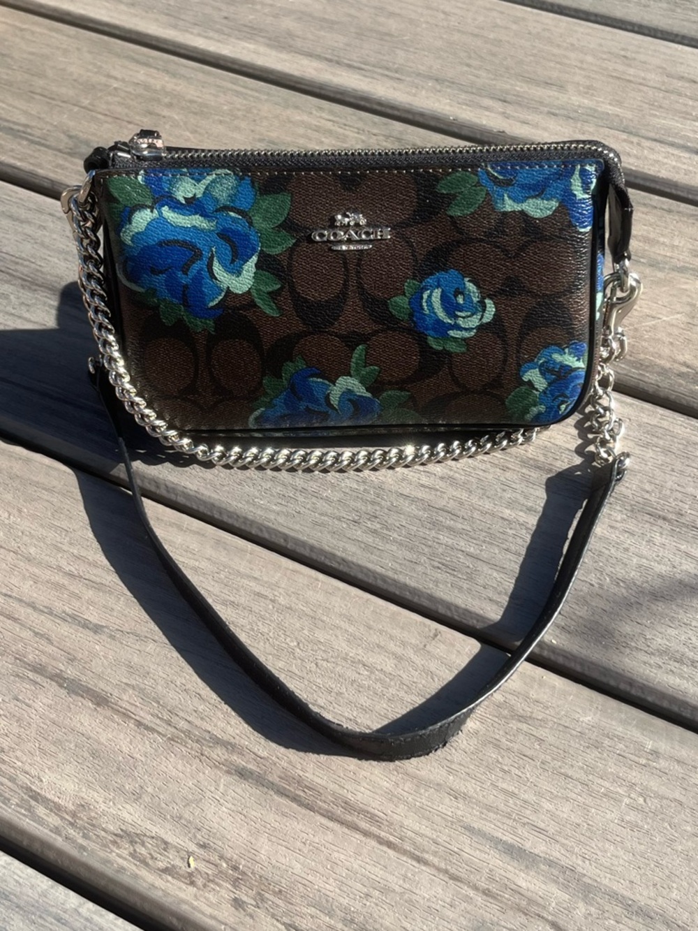 Coach; Signature Nolita 19; Brown/Blue Floral; Mini Bag; Accessory Silver Chain - Picture 9 of 13
